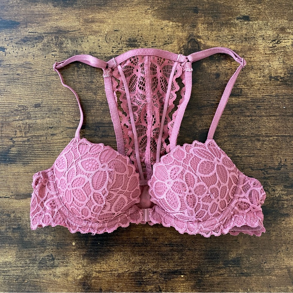VS Pink Date Racerback Lace Push Up Pink Mauve Bra 34A